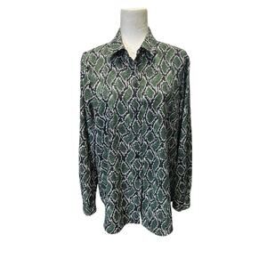 Michael Kors Green Snake Print Shirt Long Roll Tab Sleeve Womens Size Medium